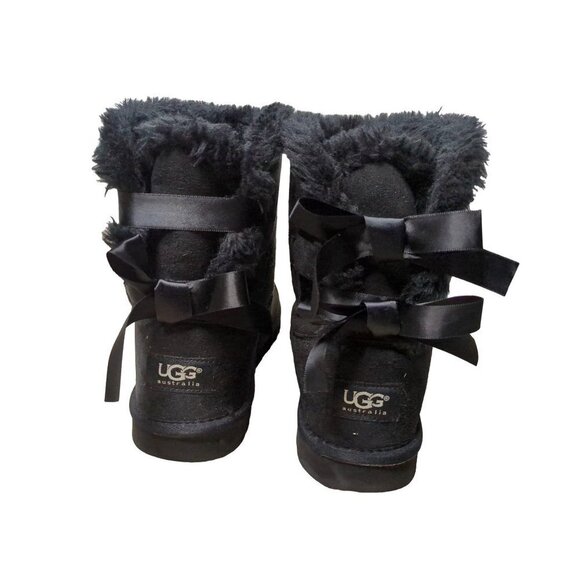 UGG Boots Womens 8 Bailey Bow II Black Suede Pull On Style TX2954 - Picture 2 of 10